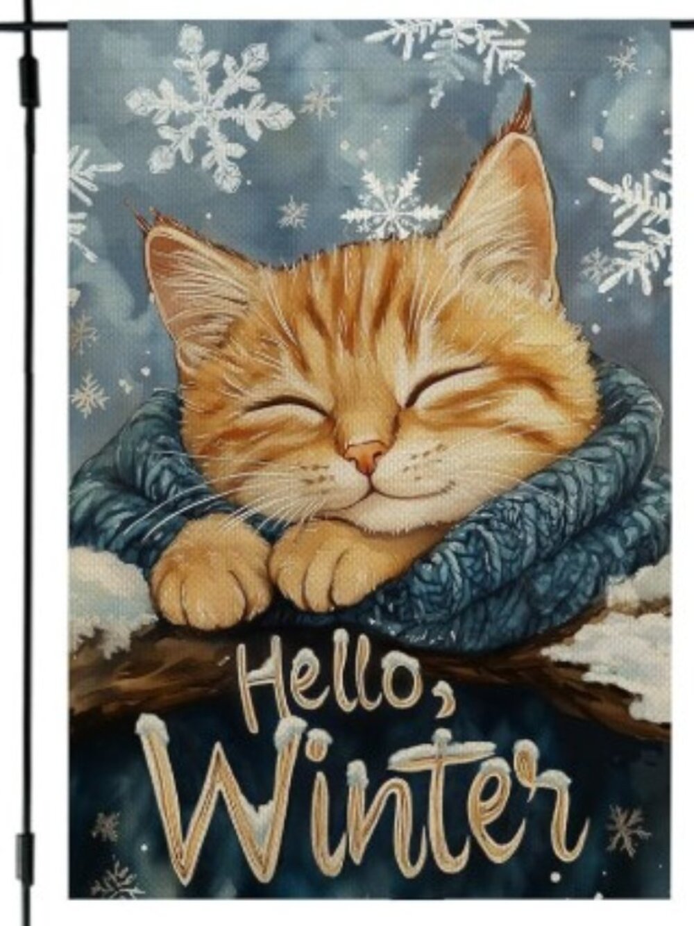 Hello Winter Garden Flag Cat 12x18 Inch Double Sided Blue Decoration Flag